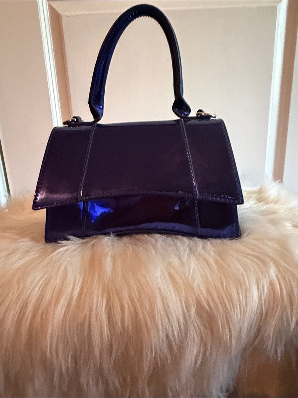 Patent Leather Top-Handle Bag in Deep Purple